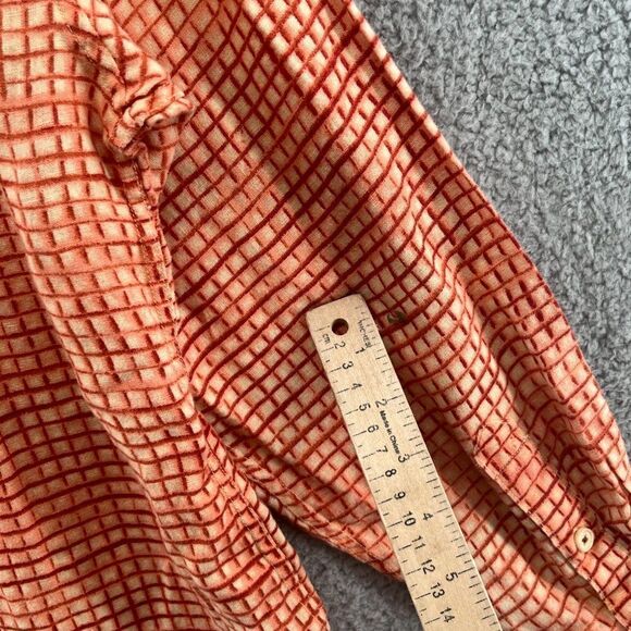 Tommy Bahama 100% Linen MensLarge Orange/White Gingham Plaid Shirt - Picture 10 of 16